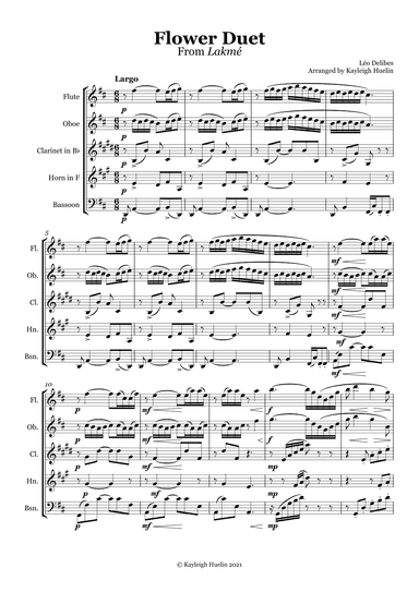Flower Duet from Lakmé (Delibes) - Wind quintet (arr. Kayleigh Huelin)