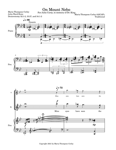 On Mount Nebo (Tribute to Dr. M.L.King) for soprano, high baritone or tenor and piano (arr. Maria Thompson Corley)