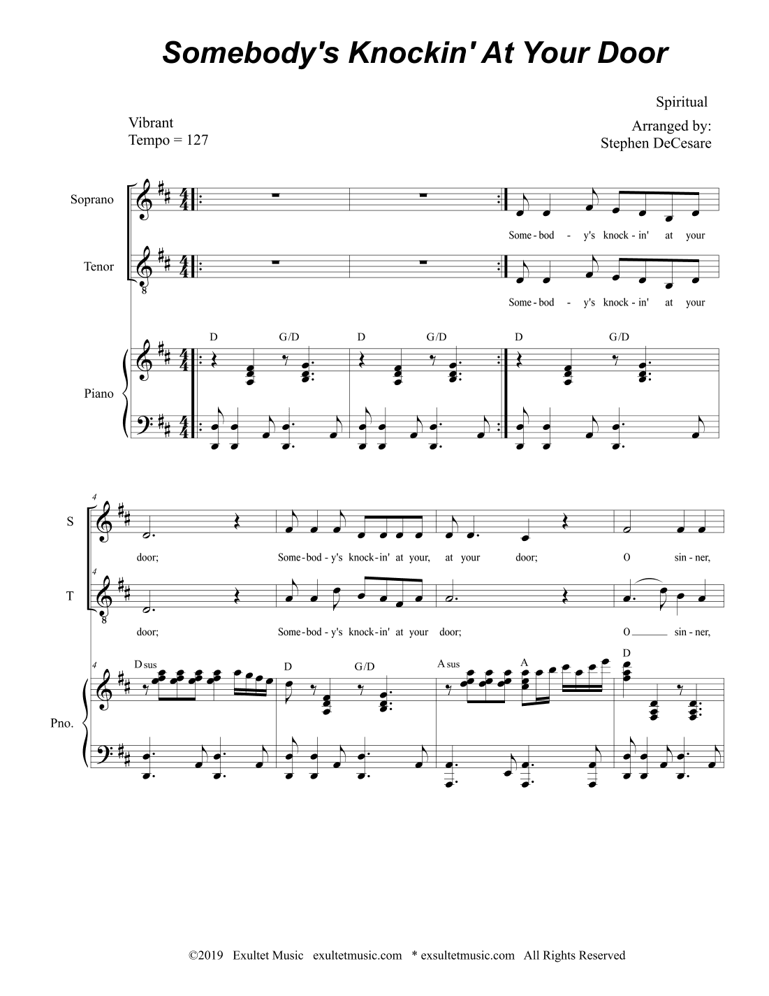 Somebody's Knockin' At Your Door (2-part choir - (Soprano and Tenor) (arr. Stephen DeCesare)
