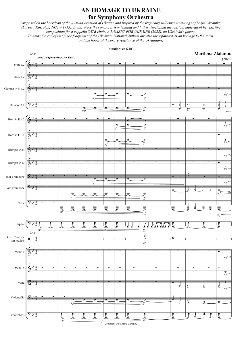 AN HOMAGE TO UKRAINE, for Symphony Orchestra