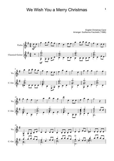 English Christmas Carol - We Wish You a Merry Christmas. For Violin and Classical Guitar. (arr. Guilherme Facchetti)