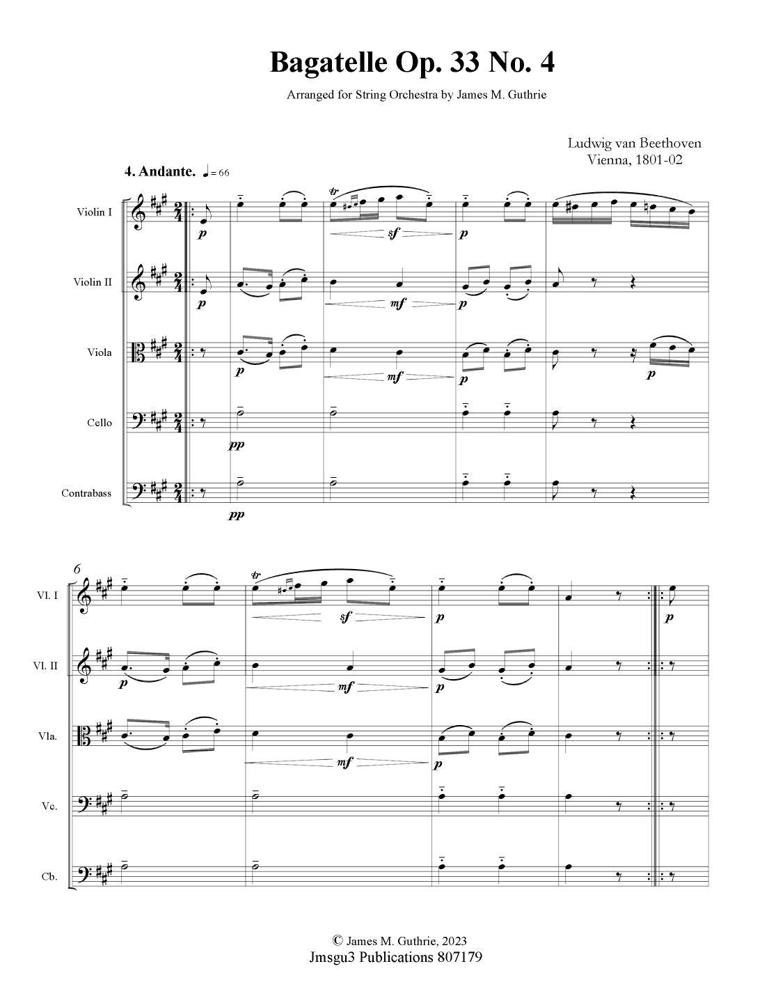 Beethoven: Bagatelle Op. 33 No. 4 for String Orchestra (arr. James M. Guthrie, ASCAP)