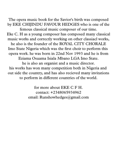 Opera for the SAVIOR'S BIRTH