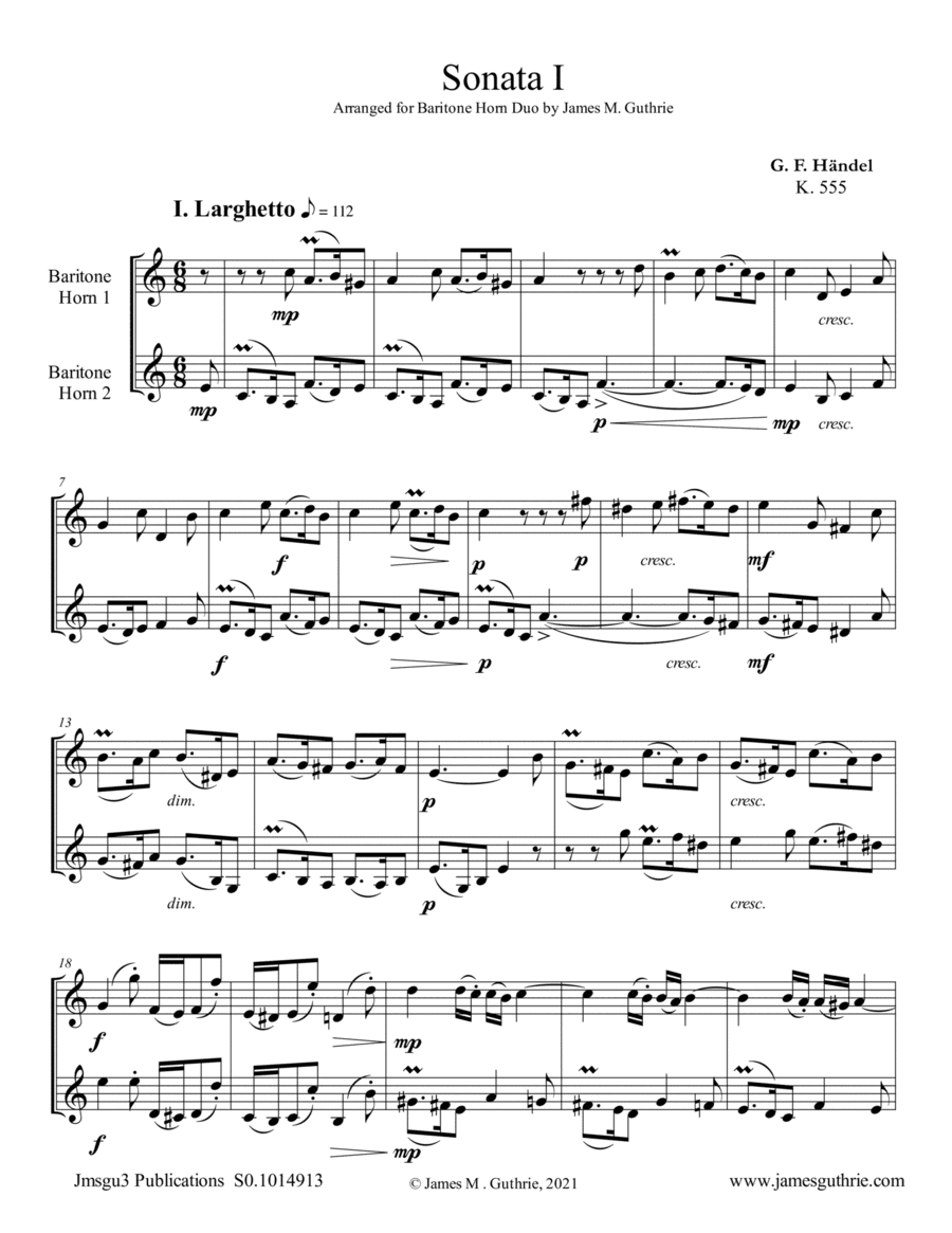 Handel: Six Sonatas Complete for Baritone Horn Duo (arr. James M. Guthrie)