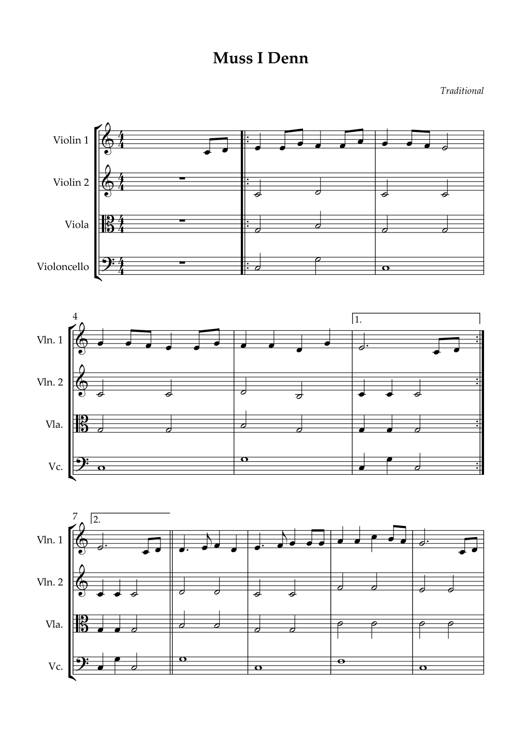 String Quartet - Muss I Denn (Easy) (arr. Wesley S. SIlva)