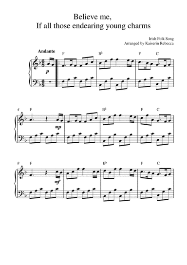 Believe me,  If all those endearing young charms (piano solo with chords) (arr. Kaiserin Rebecca)