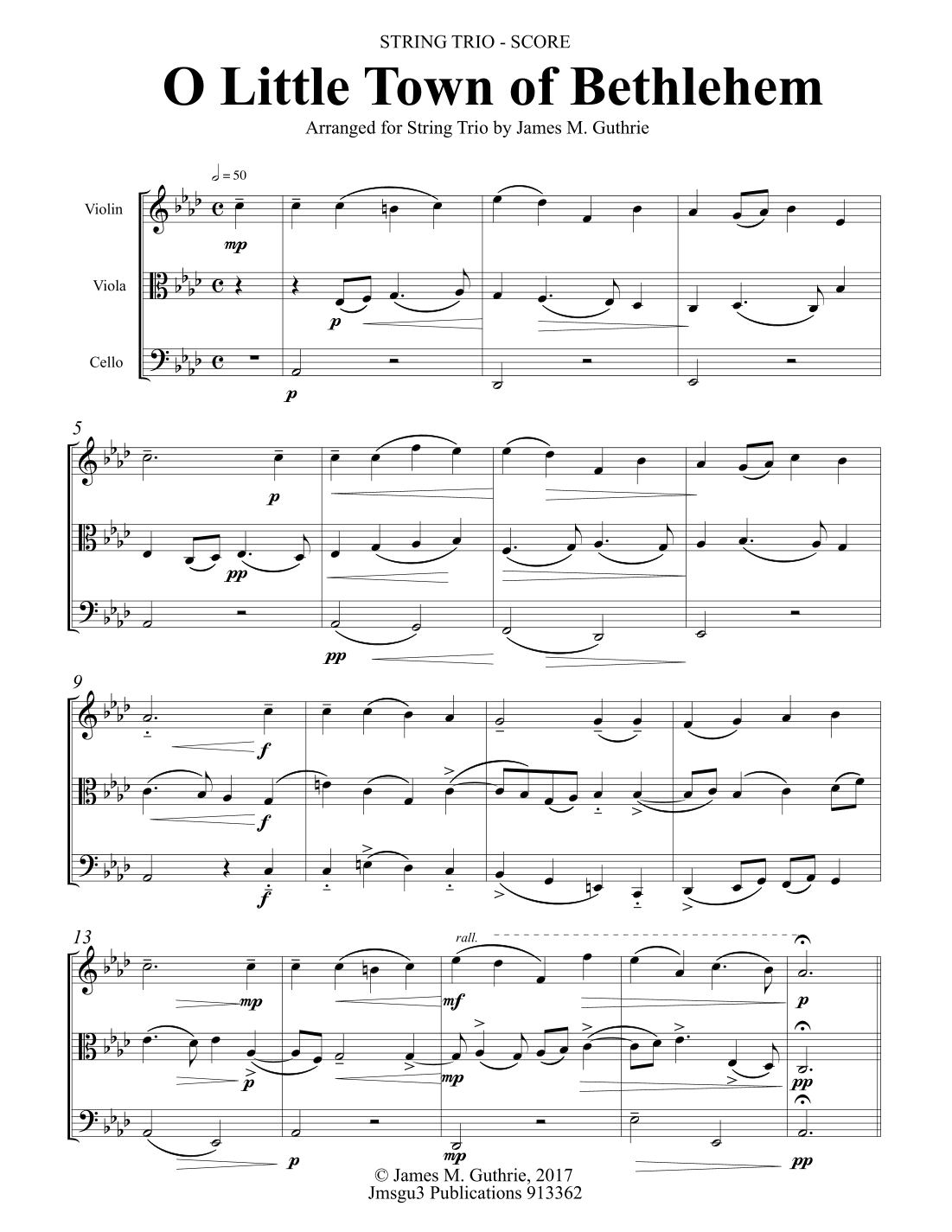 O Little Town of Bethlehem for String Trio (arr. James M. Guthrie)