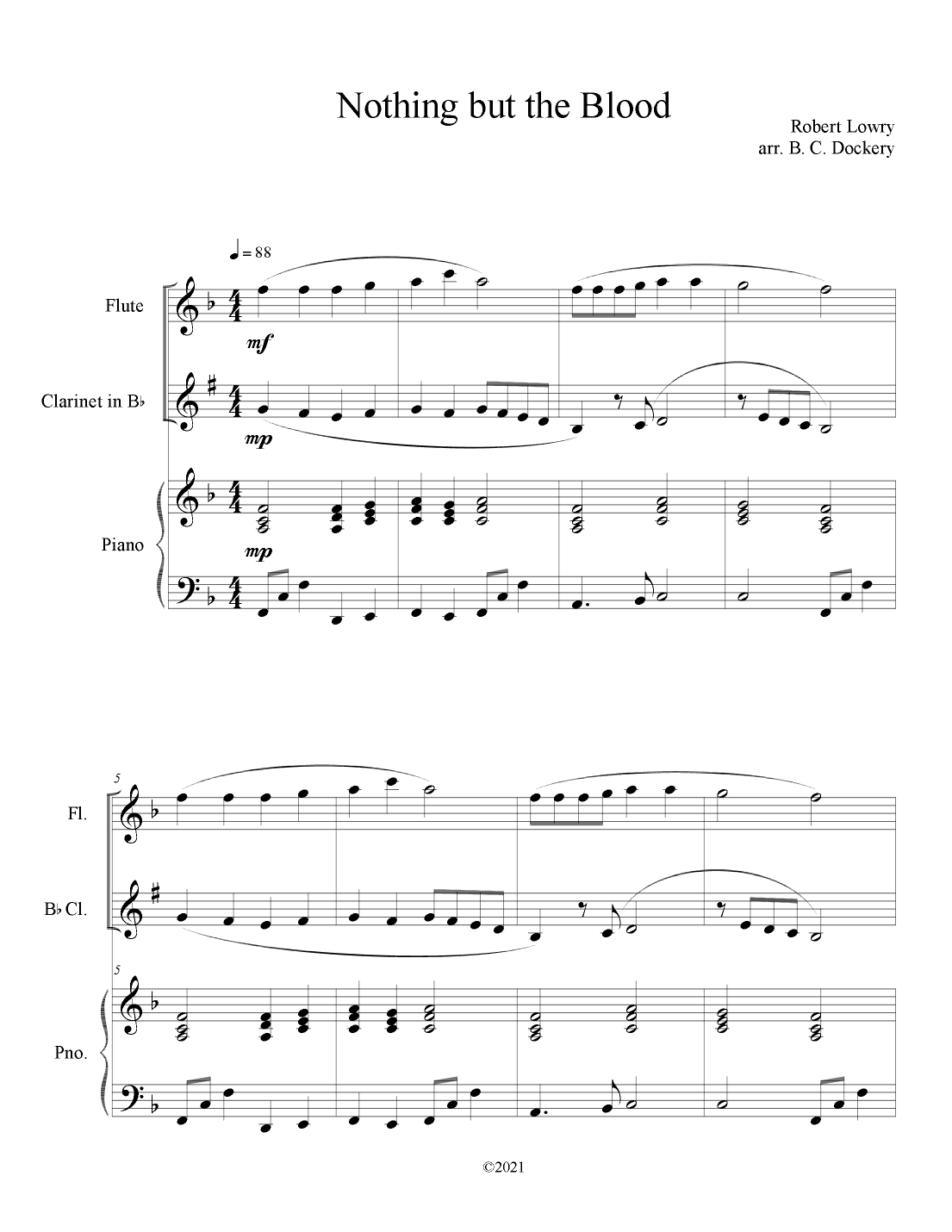 Nothing But the Blood (Flute and Clarinet Duet with Piano Accompaniment) (arr. B. C. Dockery)