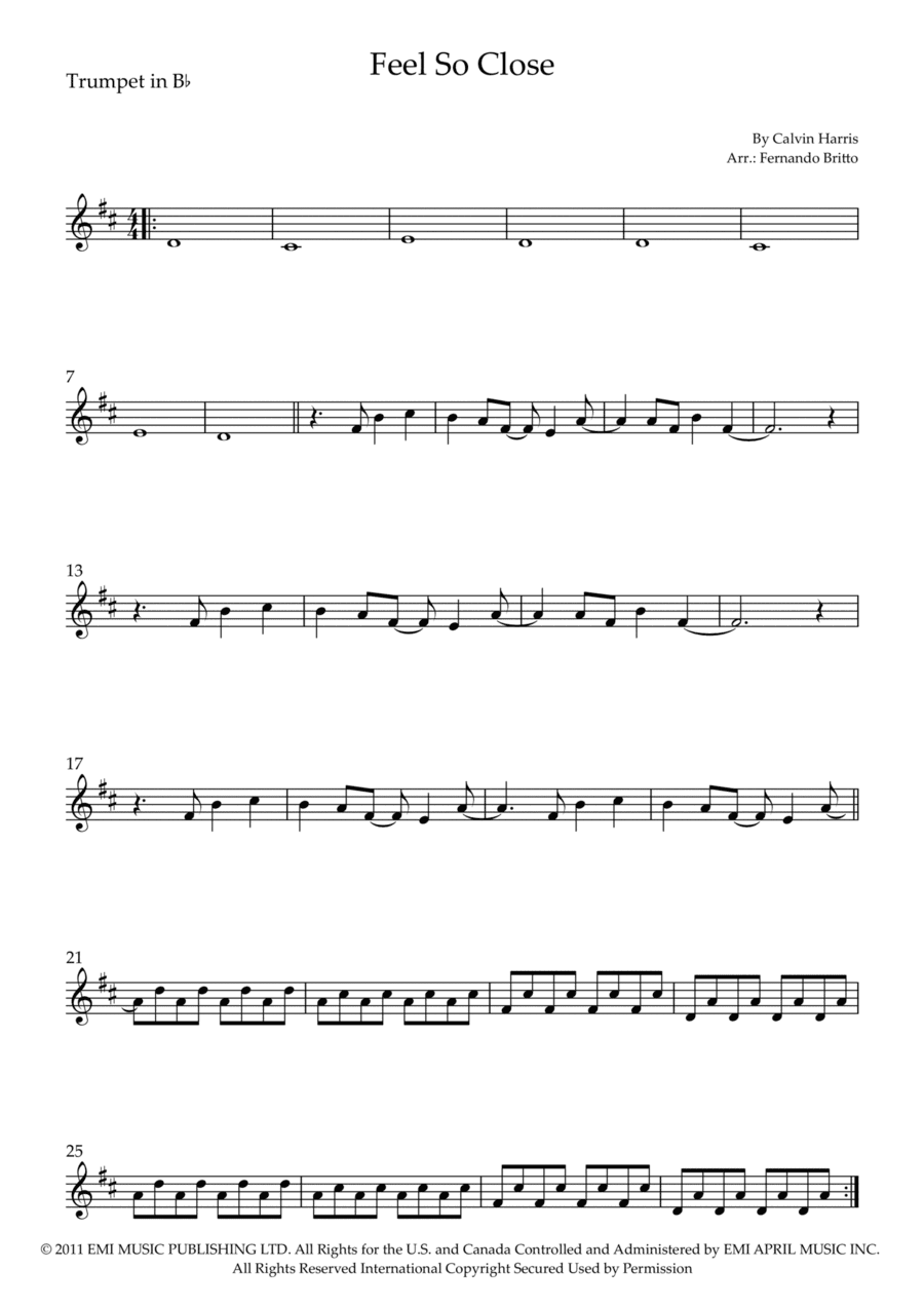 Feel So Close (arr. Fernando Britto)
