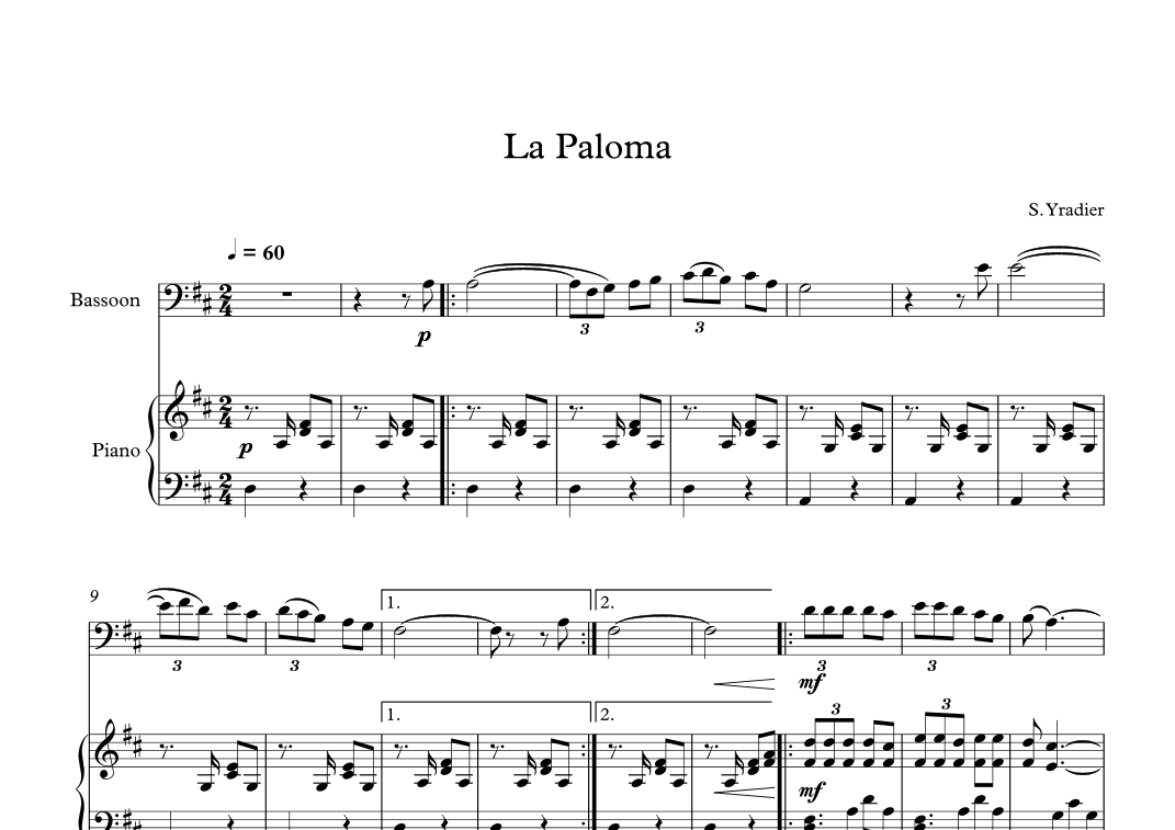 La Paloma - Sebastian Yradier (Bassoon + Piano) (arr. Digital Book Music)