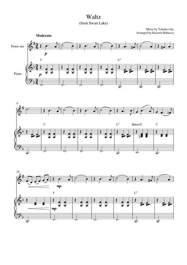 Waltz (from Swan Lake) (for tenor saxophone solo and piano accompaniment) (arr. Kaiserin Rebecca)