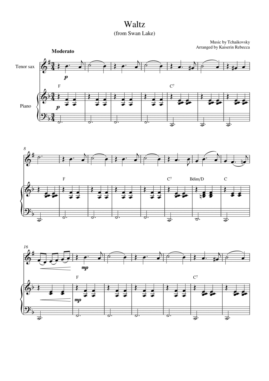 Waltz (from Swan Lake) (for tenor saxophone solo and piano accompaniment) (arr. Kaiserin Rebecca)