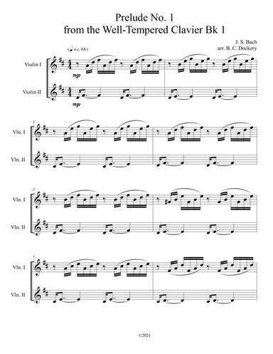 Prelude No.1 from The Well-Tempered Clavier Book 1 BWV 846 (Violin Duet) (arr. B. C. Dockery)