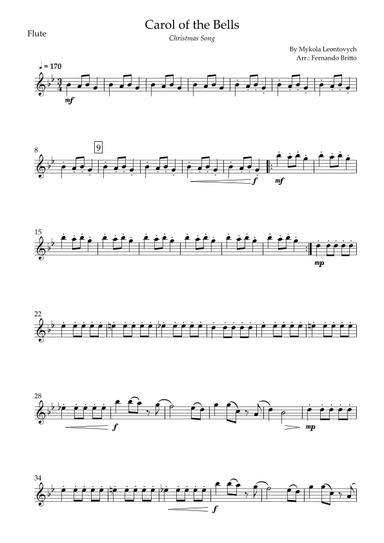 Carol of the Bells in Jazz Version (Christmas Song) for Flute Solo (arr. Fabio Britto)