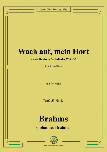 Brahms-Wach auf,mein Hort,WoO 33 No.13,in B flat Major,for Voice and Piano (arr. MSM)