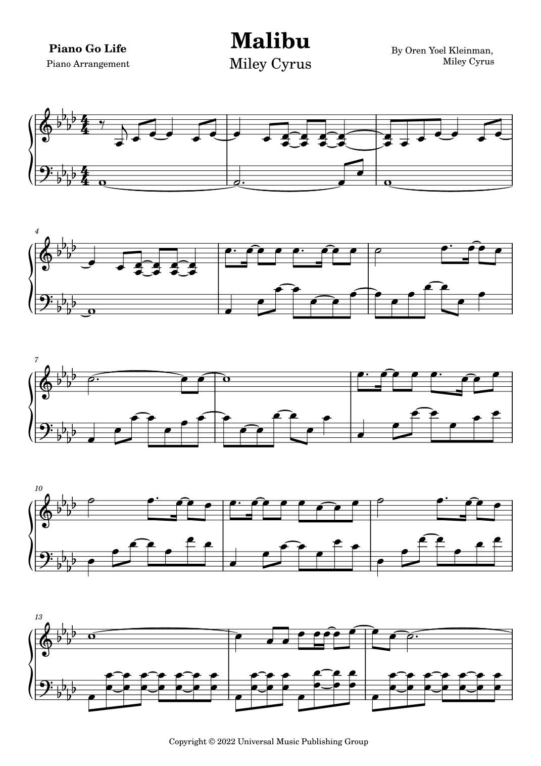 Malibu (arr. Piano Go Life)