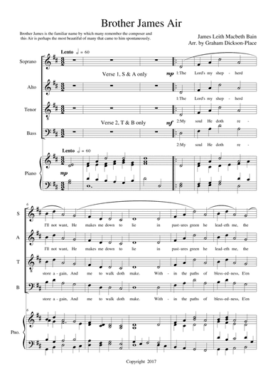 Brother James Air - SATB & piano/Organ Arr. by Graham Dickson-Place (arr. Arr. by Graham Dickson-Place)