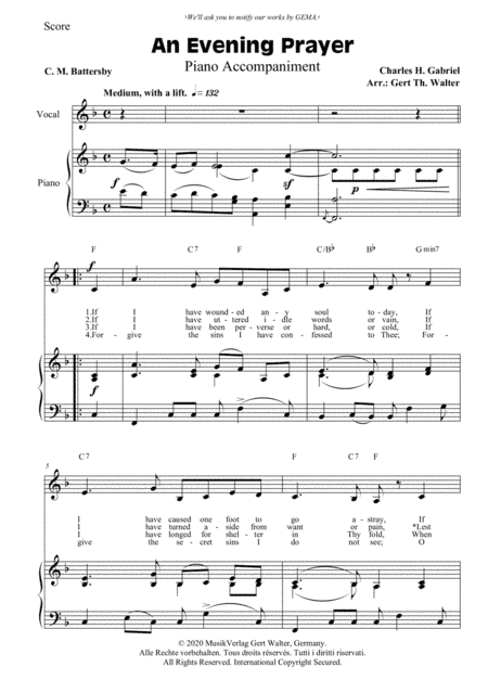 An Evening Prayer (arr. Gert Th. Walter)
