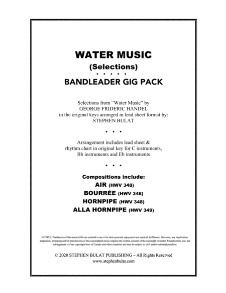 Water Music (Selections) Bandleader Gig Pack - Lead sheets in original keys for C, Bb and Eb instrum (arr. Stephen Bulat)