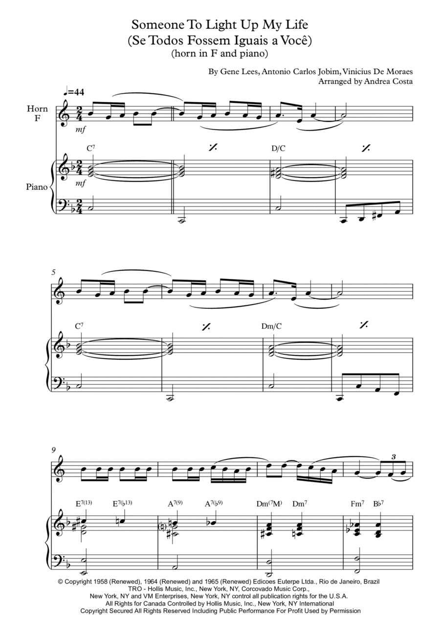 Someone To Light Up My Life (se Todos Fossem Iguais A Voce) (arr. Andrea Costa)