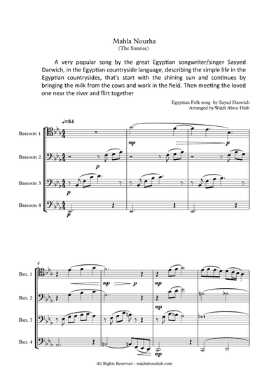 Mahla Nourha (arabic song) - Bassoon quartet (arr. Wajdi Abou Diab)