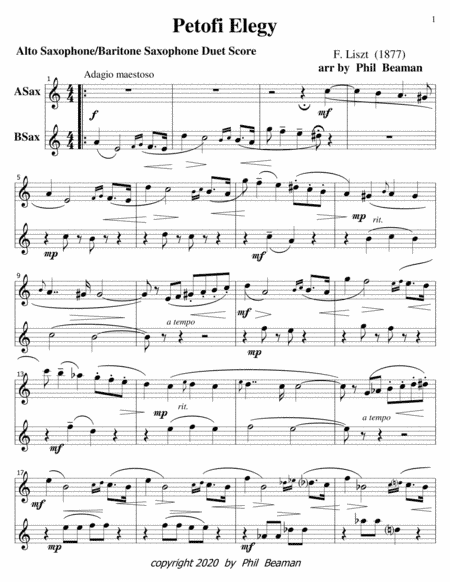 Petofi Elegy-Liszt-alto sax-baritone sax duet (arr. Phil Beaman)
