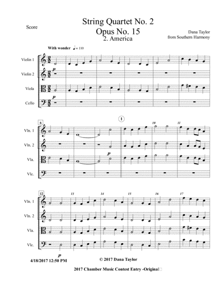 String Quartet 2 Opus 15 No 2 America