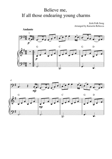 Believe me,  If all those endearing young charms (for cello solo and piano accompaniment) (arr. Kaiserin Rebecca)