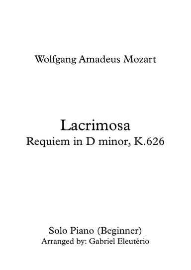 Lacrimosa Requiem in D minor, K.626 (arr. Gabriel Eleutério)
