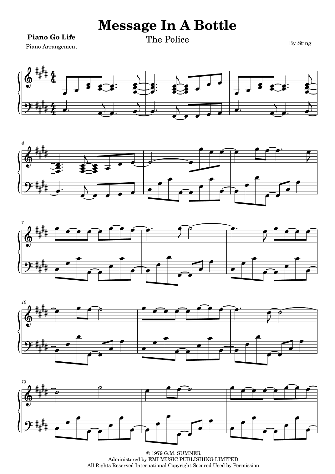 Message In A Bottle (arr. Piano Go Life)