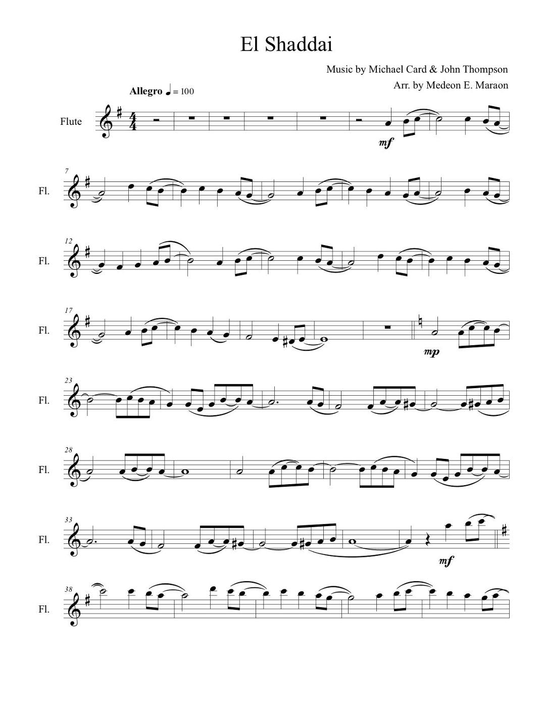 El Shaddai for flute-guitar duet (arr. Medeon Emverda Maraon)