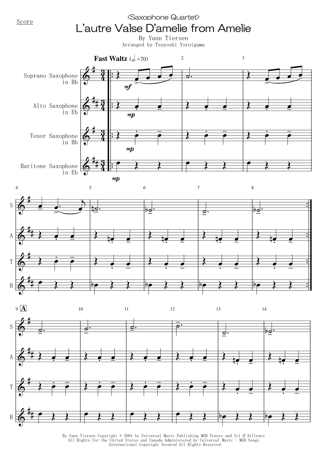 L'autre Valse D'amelie (arr. Tsuyoshi Yoroiguma)