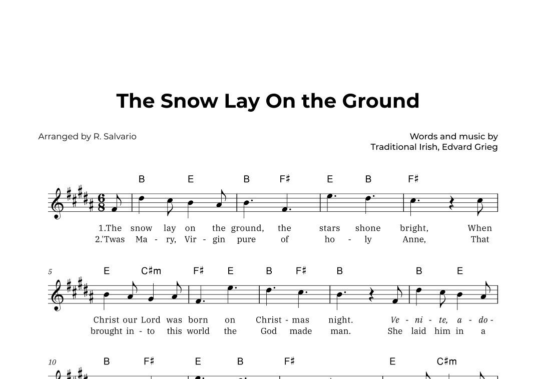 The Snow Lay On the Ground (Key of B Major) (arr. R. Salvario)