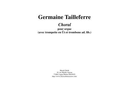 Germaine Tailleferre: Choral for organ and optional brass (C trumpet and trombone)