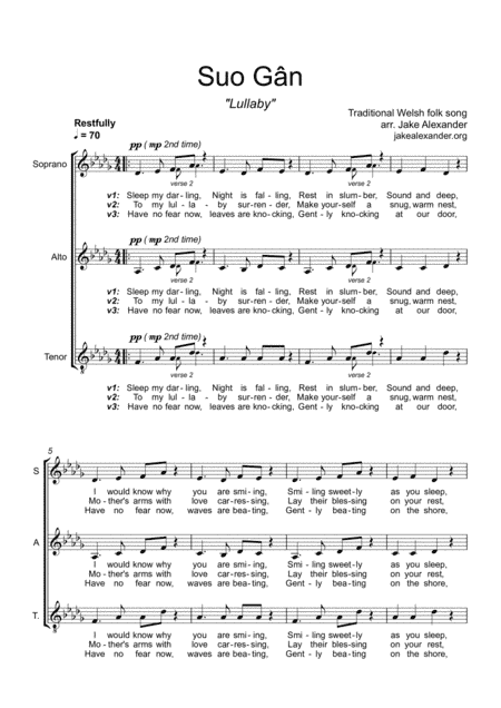 Suo Gân - SAT a cappella (arr. Jake Alexander)