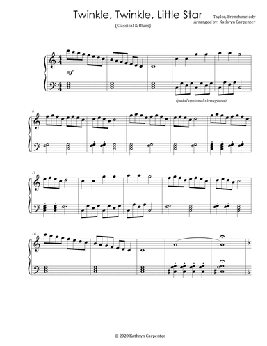 Twinkle, Twinkle Little Star (Intermediate Piano, Level 3) (arr. Kathryn Carpenter)