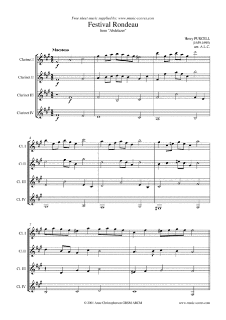 Festival Rondeau from Abdelazer  - Clarinet Quartet (arr. Anne Christopherson GRSM ARCM)