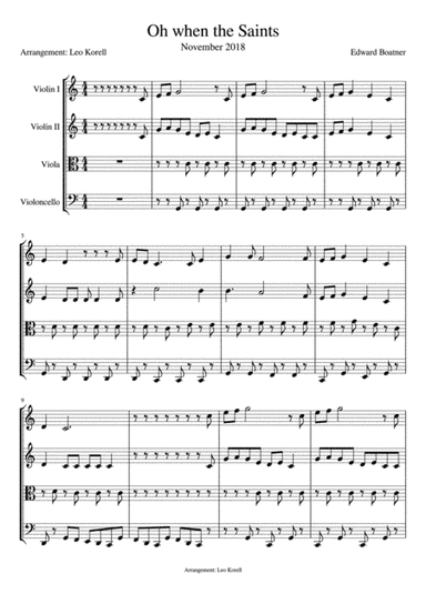 Oh when the Saints - Easy String Quartet (arr. Leo Korell)