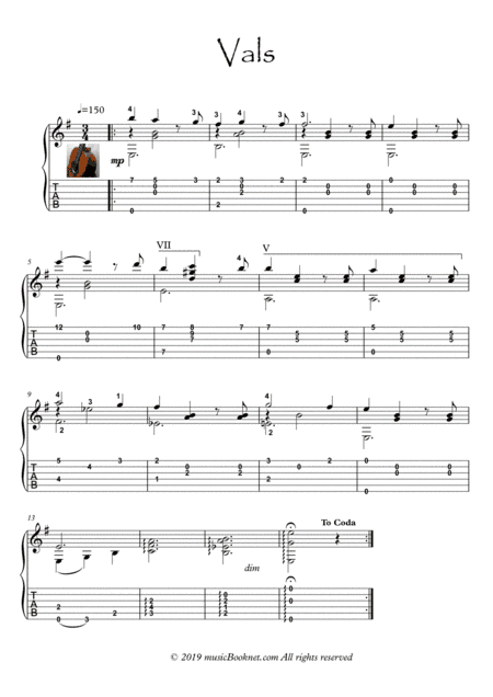 Classical guitar solo - Vals (arr. PianoSheetNow)