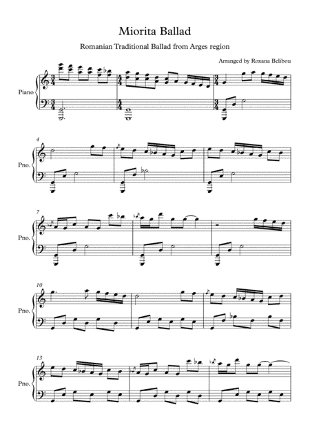 Miorita Ballad Piano (romanian traditional ballad) (arr. Roxana Belibou)