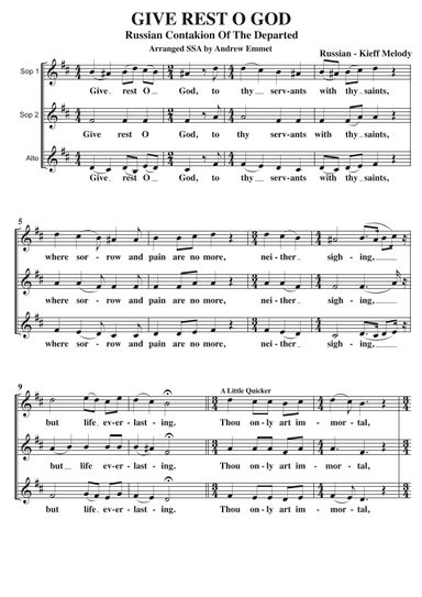 Give Rest O God (Russian Contakion Of The Departed) A Cappella SSA (arr. Andrew Emmet)