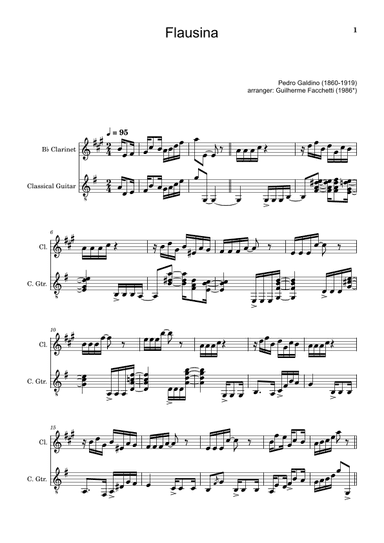 Pedro Galdino - Flausina. Arrangement for Clarinet and Classical Guitar (arr. Guilherme Facchetti)