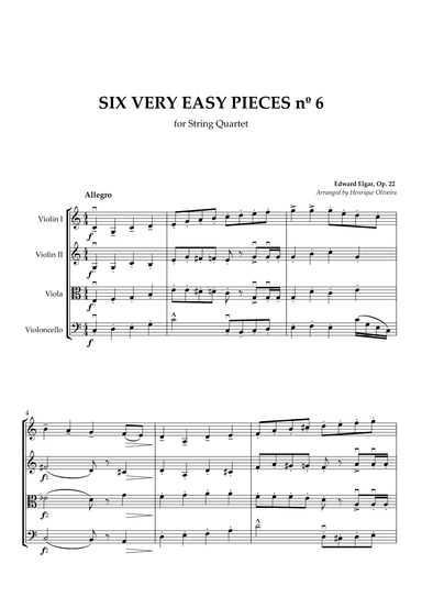 Six Very Easy Pieces nº 6 (Allegro) - For String Quartet (arr. Henrique Oliveira)