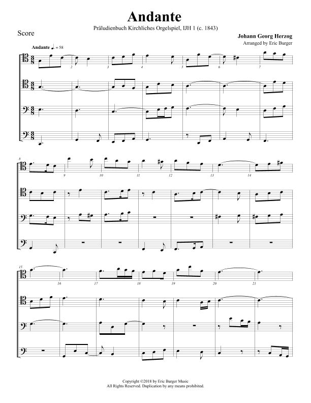 Andante for Trombone or Low Brass Quartet (arr. Eric Burger Music)