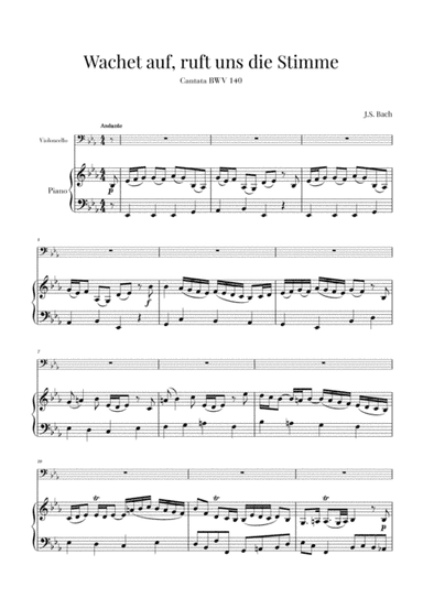 Bach - Wachet auf, ruft uns die Stimme BWV 140 (for Cello and Piano) (arr. Cadenza Editions)