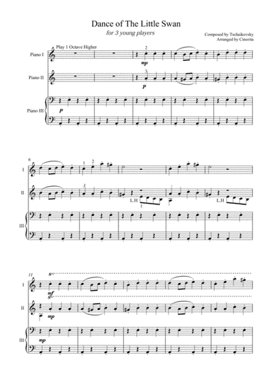Dance of The Little Swan (for 3 young piano players) (arr. Cinorita)