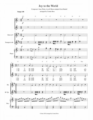 Joy to the World - duet and piano with optional instruments included (arr. Connie Boss)