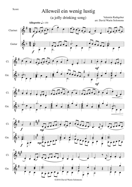 Variations on Alleweil ein wenig lustig for clarinet and guitar (arr. David Warin Solomons)