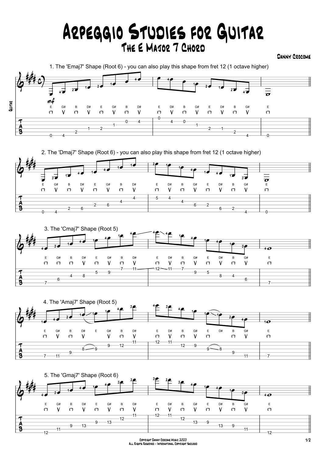 Arpeggio Studies for Guitar - The E Major 7 Chord
