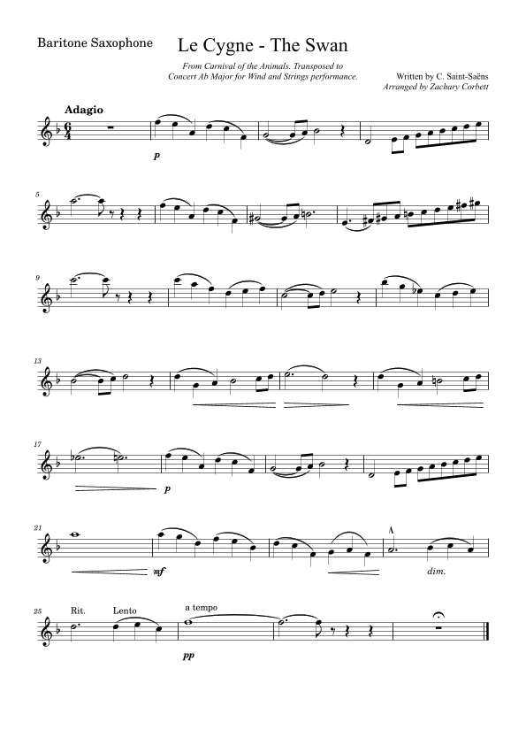 The Swan - Le Cygne (arr. Zachary Corbett)